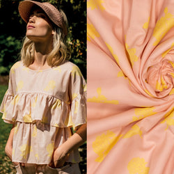 Fibre Mood Simone coton léger rose nude imprimé jaune, 145 x 10cm (FM310174-60)