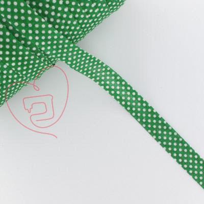 Biais à pois, vert, 14mm