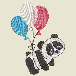Motif broderie machine Panda et ballons de baudruche