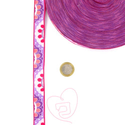 Ruban tissé 18mm “motifs vague fleurie mauve” - 100% Polyester