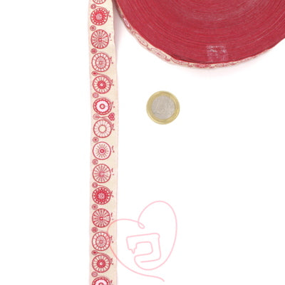 Ruban tissé 18mm “motifs vintage grand-bi rouge” - 100% Polyester