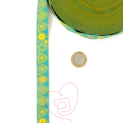 Ruban tissé 18mm “motifs vintage grand-bi vert” - 100% Polyester